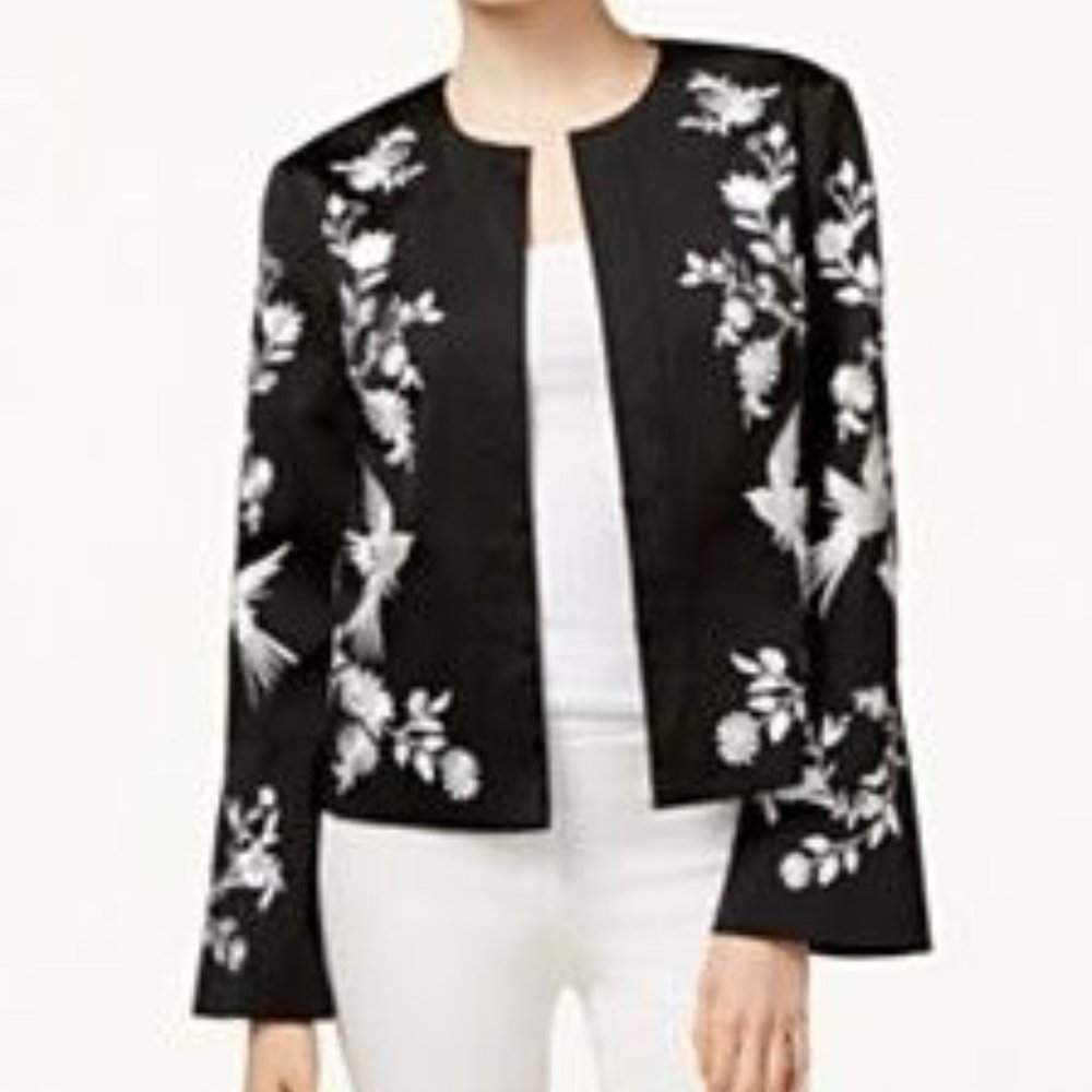Black Satin Like Embroidered Jacket from Macys
